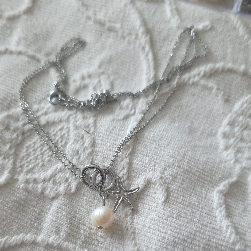 Silver Starfish and Pearl Necklace